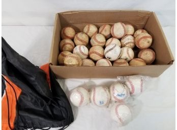 Large Lot New & Pre Owned Baseballs & Baltimore Orioles Drawstring Bag