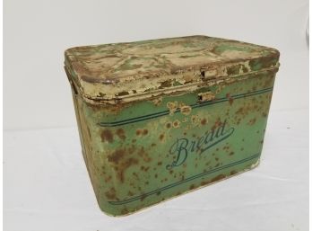 Antique Vintage Empco Green Painted Metal Bread Box With Hinged Lid