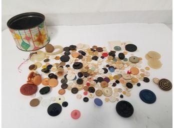 Antique & Vintage Assorted Buttons With Tin - Crafting, Sewing & More
