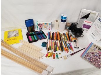 Large Lot Of Crafts And Colored Pencil Pens