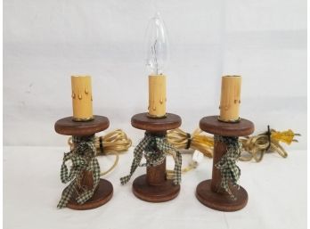 Three Vintage Christmas Wooden Electric Window Candles