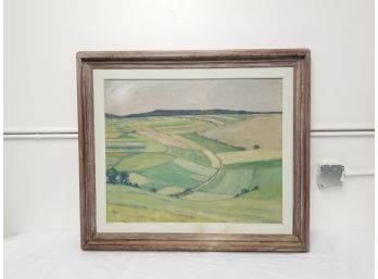 Vintage Oil Painting By Swiss Painter Fritz Osswald - Farmland Field Landscape In Wood Frame