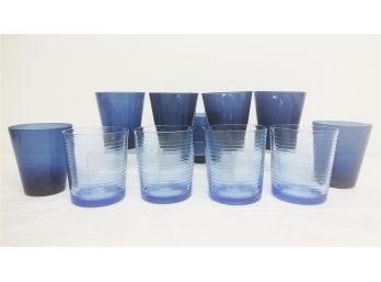 Blue Ribbed & Solid Color Drinking Glasses