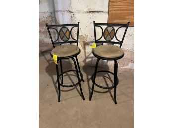 Pair Of Bar Stools With Stone Accents