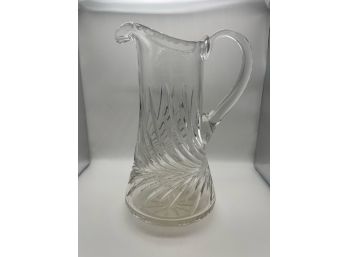 Vintage Cut Glass Pitcher With Beautiful Fern Like Design - 10.5'