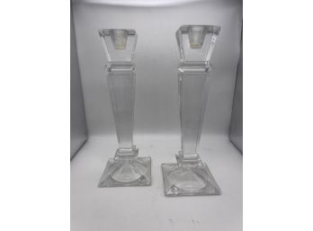 Vintage Cut Glass Candle Stick Holders, 10' - Set Of 2