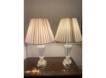 Vintage Glass Body Table Lamps With Jeweled Design, Pair Of 2