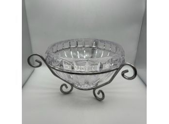Beautiful Cut Glass Accent Bowl With Metal Stand