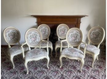 Vintage French Provincial Tapestry Salon Dining Chairs - Set Of 6
