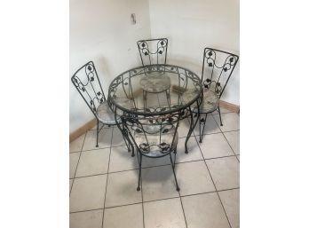 Wrought Iron Dining Set With Glass Top Table And 4 Chairs - 5 Pieces