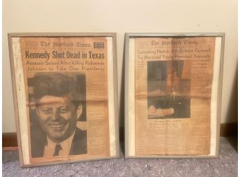 Framed 'The Hartford Times' Newspapers Regarding The Kennedy Assassination 11-22-63 And 11-23-63