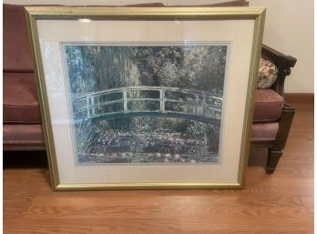 Large Monet Print Of Water Lilies And Japanese Bridge - Professionally Framed