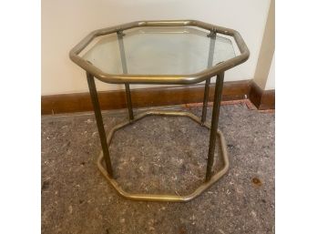 Art Deco Metal Frame Glass Top Accent Table