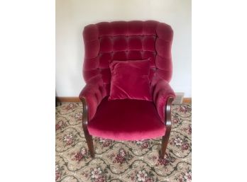 Vintage Tufted High Back Red Accent Chair W/ Accent Pillow