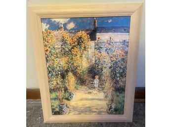 The Artists Garden At Vetheuil By Monet - Framed Art Print On Canvas