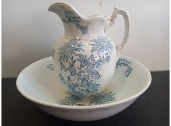Blue Floral White Pitcher And Basin