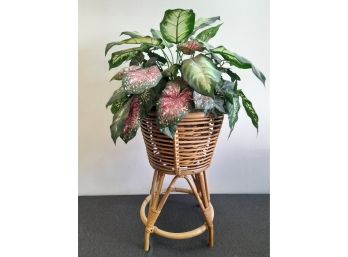 Wicker Planter Stand With Faux Plant