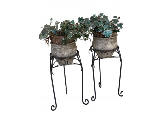 Pair Of Plant Stands/resin Planters