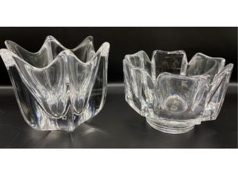 2 Vintage Orrefors Crystal Candy Bowls, Signed