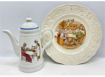Metropolitan Museum Of Art'Polly Put The Kettle On' Teapot &  Fondeville Ambassador Ware Plate, England