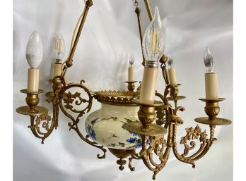 Vintage Hand Painted Porcelain Chandelier With Gold Accents