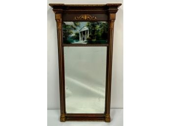 Antique Hand Carved Eglomise Wall Mirror With Hand Painted Glass Panel