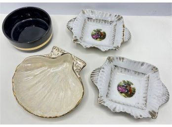 3 Vintage Candy Dishes With Gold Accents, Japan & Vintage Iridescent Shell