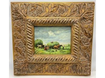 Vintage Original Oil Painting In Carved Wood Gilded Frame, Signed 'N. Bertiz'