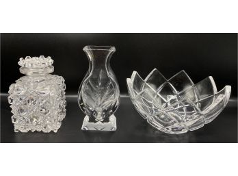 Vintage Small Waterford Vase, Cut Crystal Covered Jar & Candy Bowl