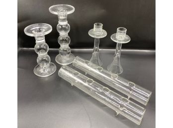 3 Pairs Vintage Glass Candlesticks By Elements & Toscany, Romania & More