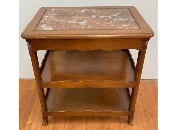 Vintage Solid Wood Side Table Or Bar With Marble Top