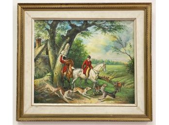 Vintage Original Equestrian Oil Painting In Gilded Ornate Frame