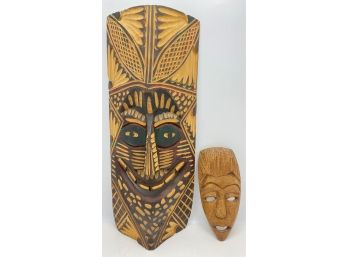 2 Hand Carved African Tribal Masks, Ready To Hang