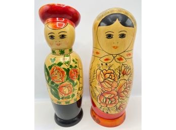 Vintage Set Hand Painted Matryoshka USSR Russian Wood Wine Bottle Gift Boxes
