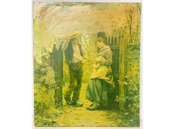 Vintage Antonio Rotta Original Reproduction Of Daniel Ridgway Knight 'Rural Courtship' On Canvas