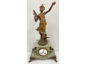 Antique La Jeunesse Par Guillemin Statue With Marble Mantle Clock Base