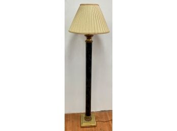 Vintage Enamel Floor Lamp With Brass Tone Base & Fleece Shade