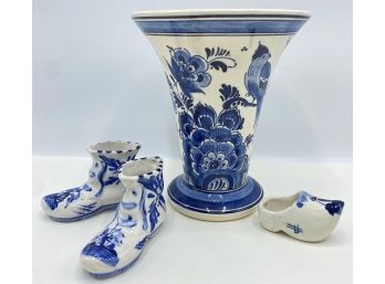 Vintage Delft Vase & Clog, Signed & Boots, Holland