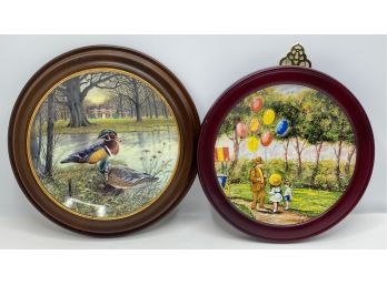 2 Collectors Plates: Knowles 'The Wood Duck' By Bart Jerner, 1987 & Calhoun's 'The Balloon Man', 1979