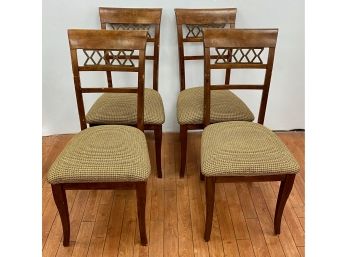 Set 4 Vintage Carved Wood Dining Room Chairs With Upholstered Seats