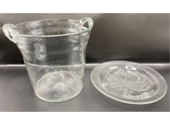 Vintage Arabia Glass Fruit Plate & Hand Blown Glass Ice Bucket