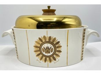 Vintage Georges Braird Covered Casserole Dish With Gold Accents