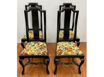 Set 4 Vintage Solid Wood Dining Room Chairs With Upholstered Seats