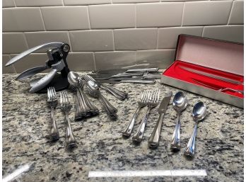 Carvel Hall Stainless Serving Fork & Knife, Miscellaneous Silverware And Wine Opener