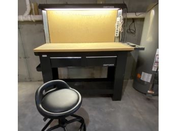 Craftsman Work Bench With Pegboard Back And Light And Drawers