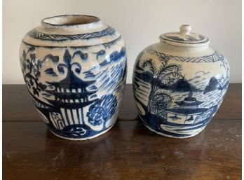 2 Blue And White Urns
