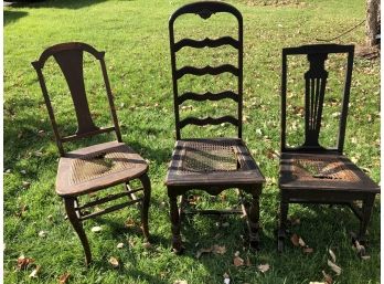 2 Vintage Cane Seat Chairs And A Rocker - All Need Re-caning, Structure Is Good