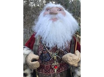 Folk Art Paper Mache Santa On Wood Base - 22 Tall