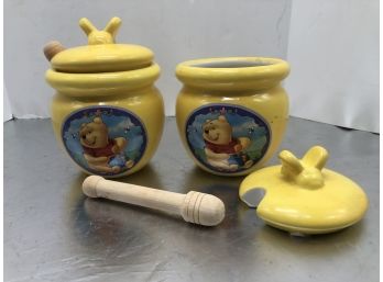 Two Winnie The Pooh Honey Jars - Houston Harvest - New!