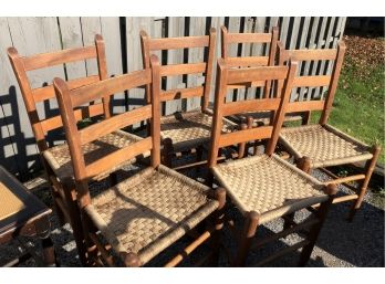 Set Of 6 Ladder Back Chairs With Woven Seats